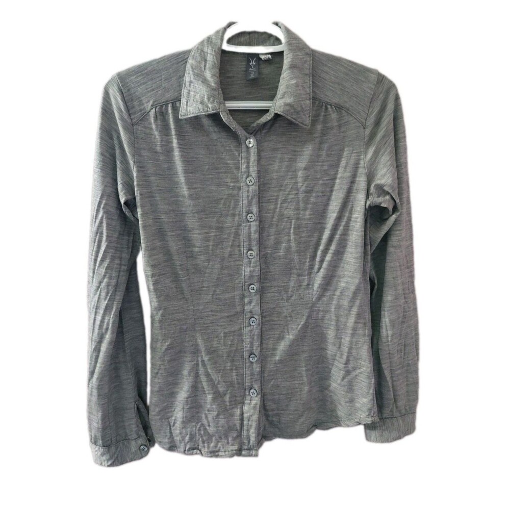 Ibex Women's XS Gray 100% Zque Merino Wool Button Up Long Sleeve Please Read